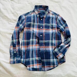 Ralph Lauren Navy Blue Red White Plaid Long Sleeve Button Down Shirt Size 6